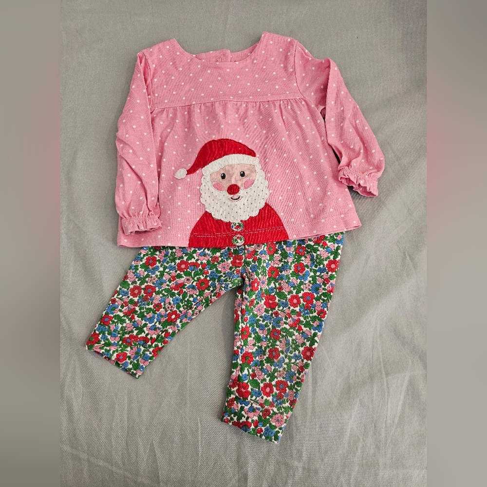 Baby Boden Girls 3-6 Months Pink Santa Vintage Bloom Father Christmas Outfit